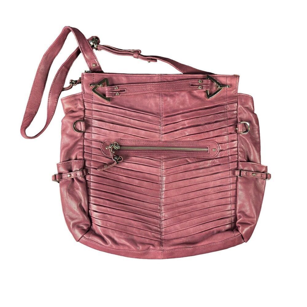 Junior Drake Gail Leather Handbag Tote Pleated Crossbody Large Pockets Cranberry